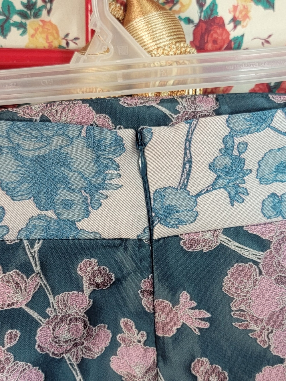 Elliatt Teal Midi Skirt with Pink Floral Embroidery Size Medium - Picture 3 of 7